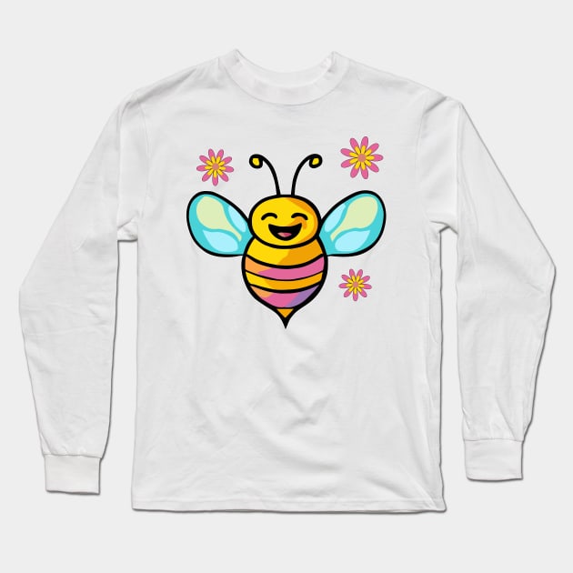 Happy smiling baby bee with flowers. Kawaii cartoon Long Sleeve T-Shirt by SPJE Illustration Photography